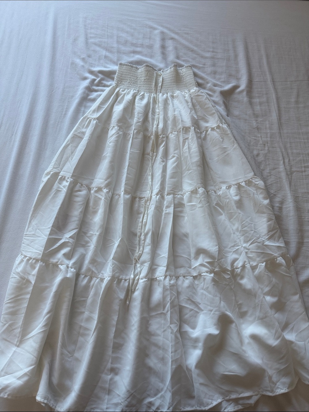 Women’s White Tiered Maxi Skirt with Smocked Waist